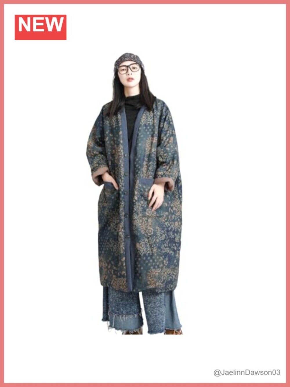 Quilted Linen Cardigan Coat Floral Long Jacket Button Front Open Fall Winter